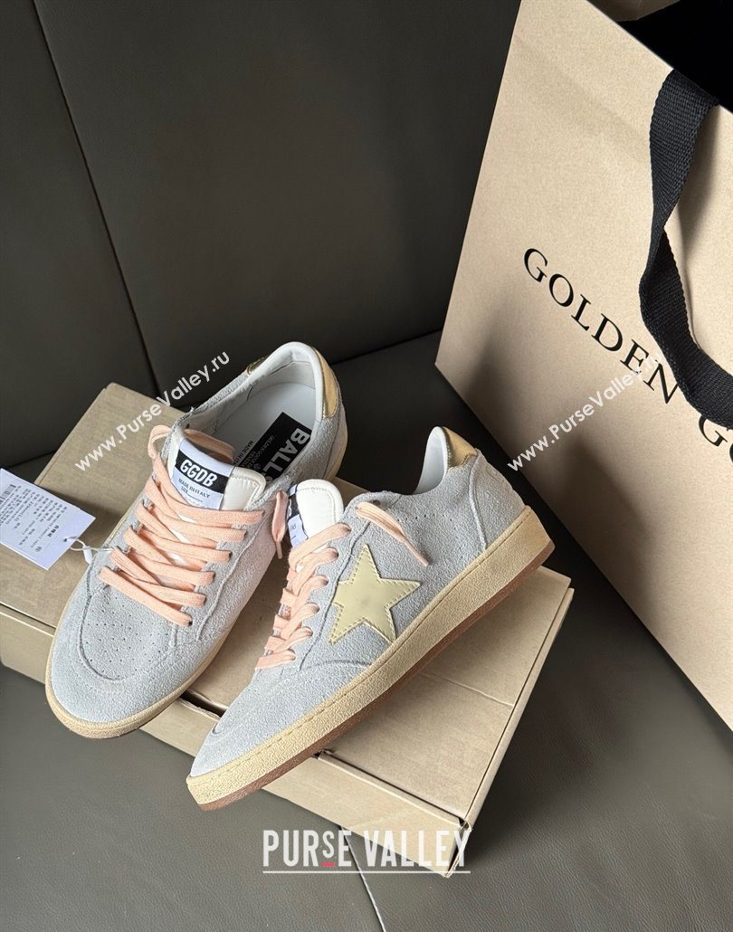 Golden Goose Womens Ball Star Sneakers in powder-blue suede with cream-colored leather star 2025 (13-250605001)