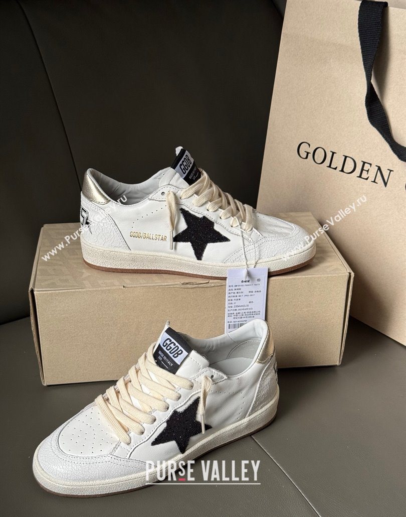 Golden Goose Ball Star Sneakers in white leather with black glitter star 2025 0605 (13-250605004)