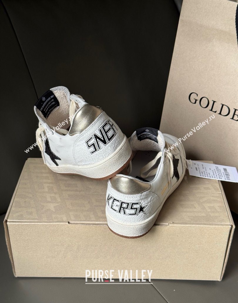 Golden Goose Ball Star Sneakers in white leather with black glitter star 2025 0605 (13-250605004)