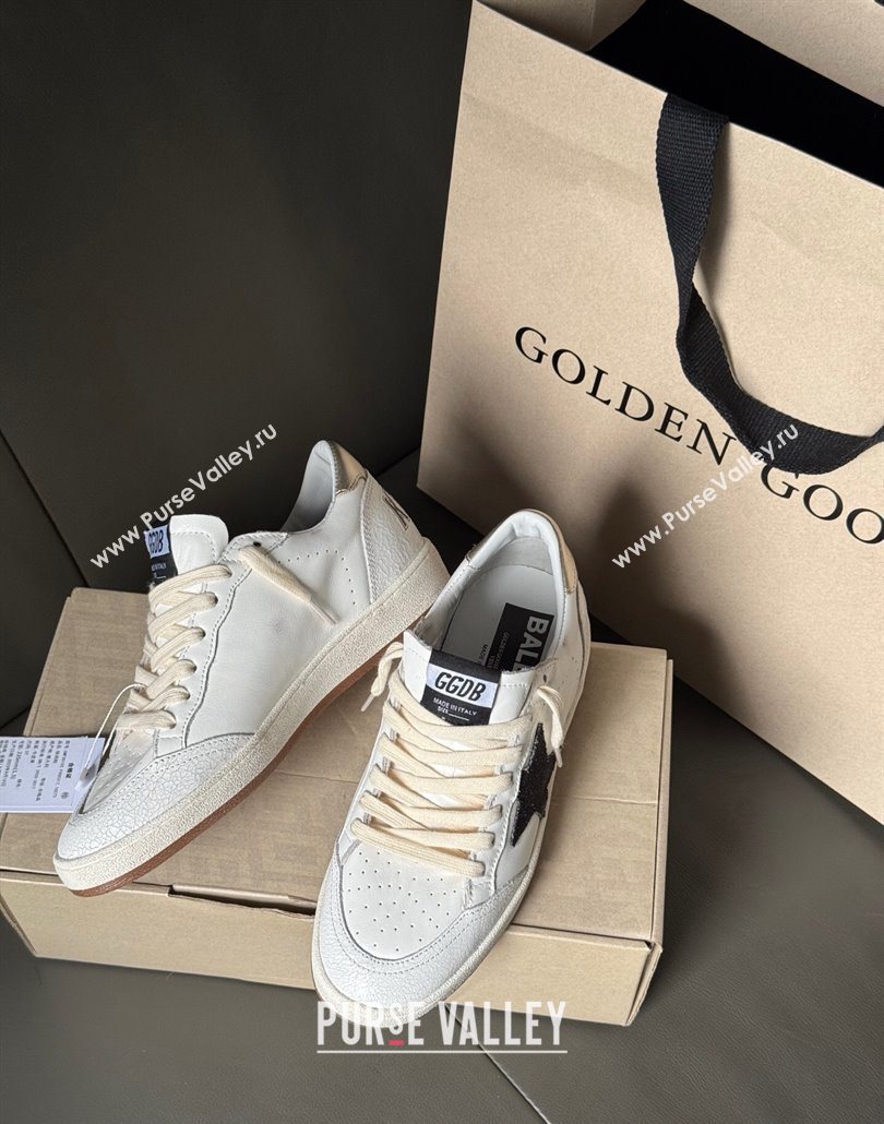 Golden Goose Ball Star Sneakers in white leather with black glitter star 2025 0605 (13-250605004)