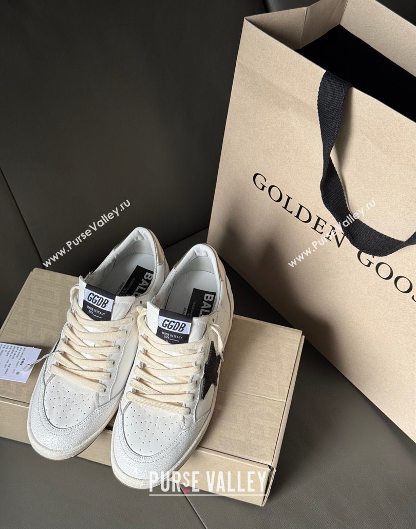 Golden Goose Ball Star Sneakers in white leather with black glitter star 2025 0605 (13-250605004)