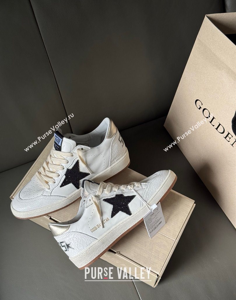Golden Goose Ball Star Sneakers in white leather with black glitter star 2025 0605 (13-250605004)