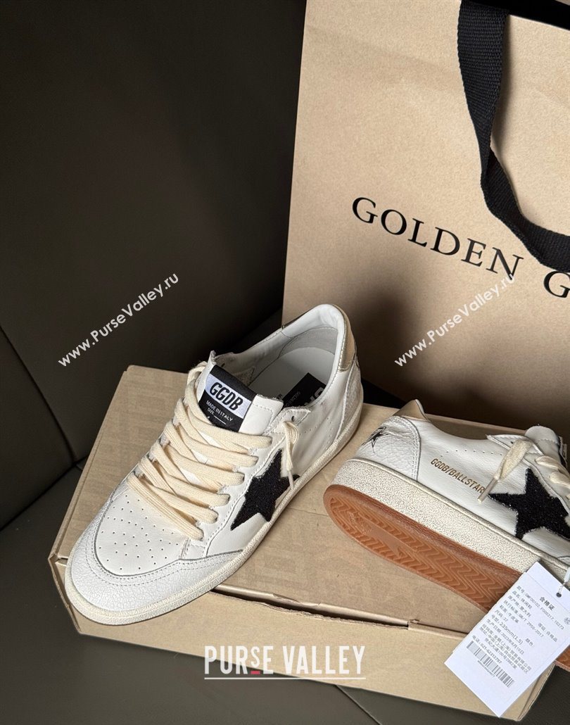 Golden Goose Ball Star Sneakers in white leather with black glitter star 2025 0605 (13-250605004)