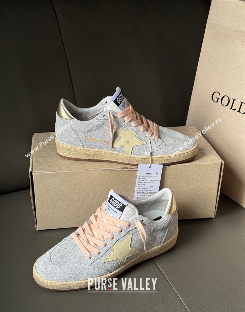 Golden Goose Womens Ball Star Sneakers in powder-blue suede with cream-colored leather star 2025 (13-250605001)