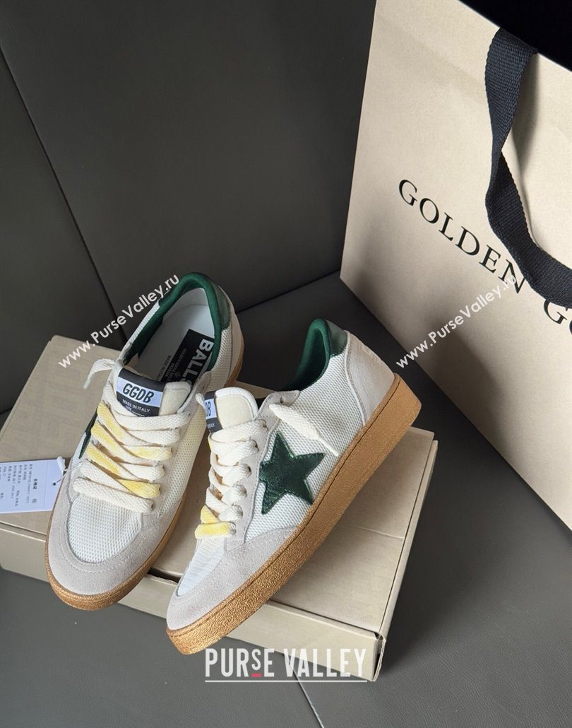 Golden Goose Womens Ball Star LTD sneakers in suede and mesh with green leather star 2025 0605 (13-250605005)