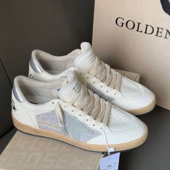 Golden Goose Ball Star Sneakers in White Leather and Silver Glitters 2025 0605 (13-250605006)