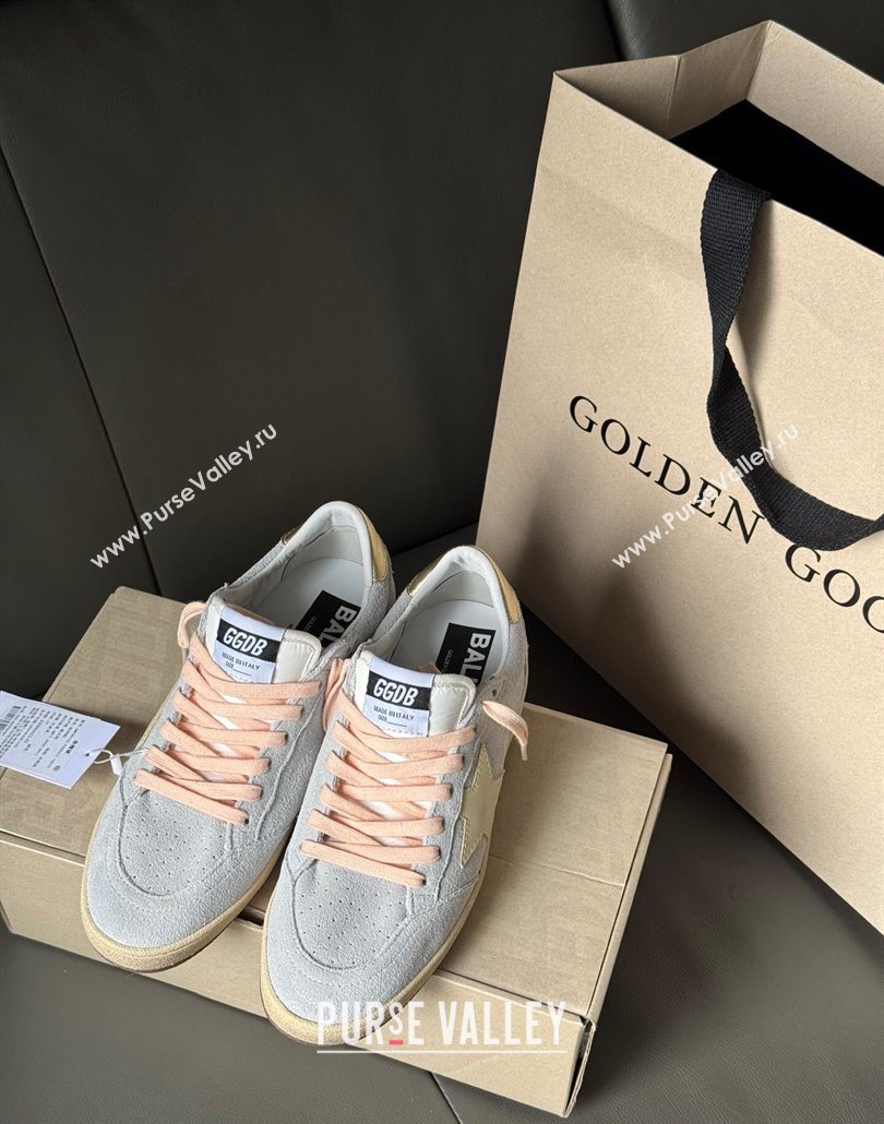 Golden Goose Womens Ball Star Sneakers in powder-blue suede with cream-colored leather star 2025 (13-250605001)