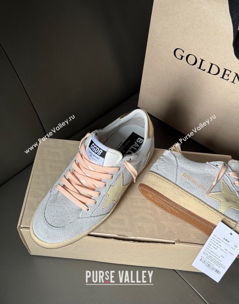 Golden Goose Womens Ball Star Sneakers in powder-blue suede with cream-colored leather star 2025 (13-250605001)