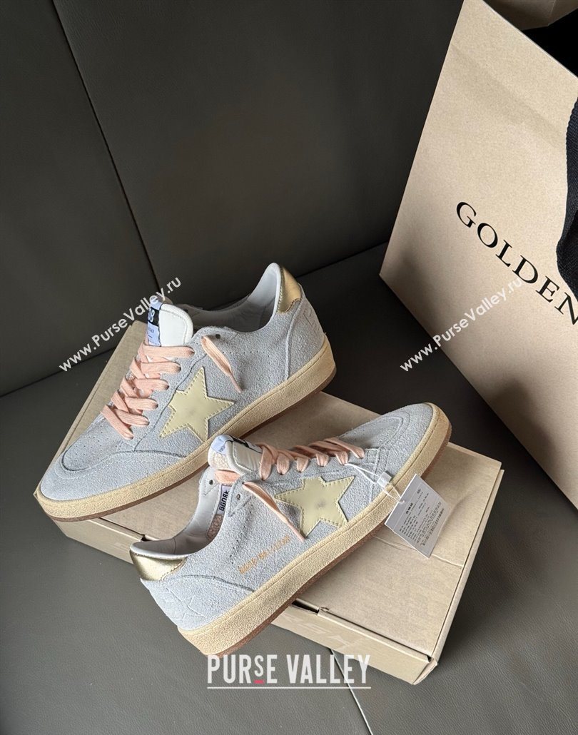Golden Goose Womens Ball Star Sneakers in powder-blue suede with cream-colored leather star 2025 (13-250605001)