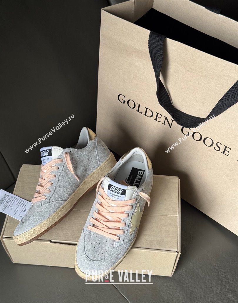 Golden Goose Womens Ball Star Sneakers in powder-blue suede with cream-colored leather star 2025 (13-250605001)