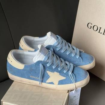 Golden Goose Super-Star Sneakers in light blue suede with beige leather star and heel tab 2025 0605 (13-250605011)