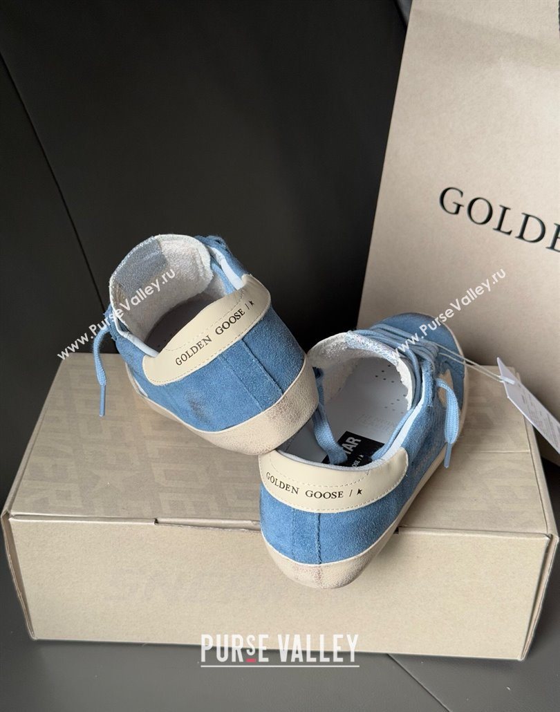 Golden Goose Super-Star Sneakers in light blue suede with beige leather star and heel tab 2025 0605 (13-250605011)