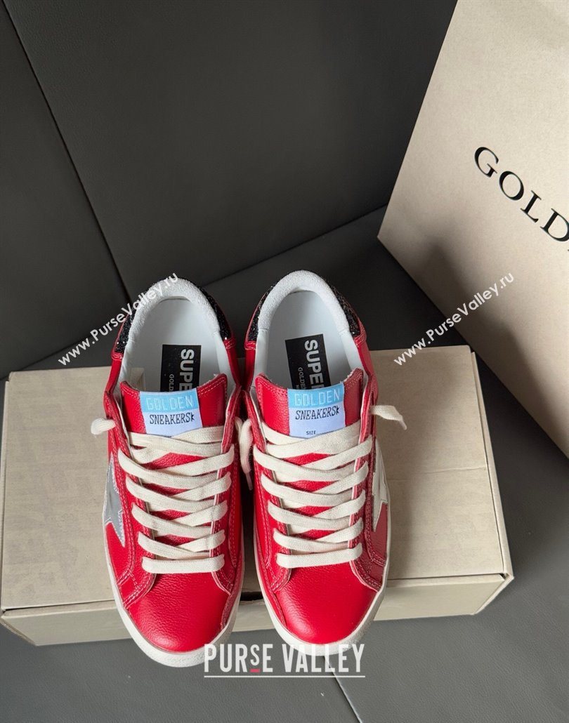Golden Goose Women’s Super-Star Sneakers LTD in red nubuck with leather star and glitter heel tab 2025 0605 (13-250605012)