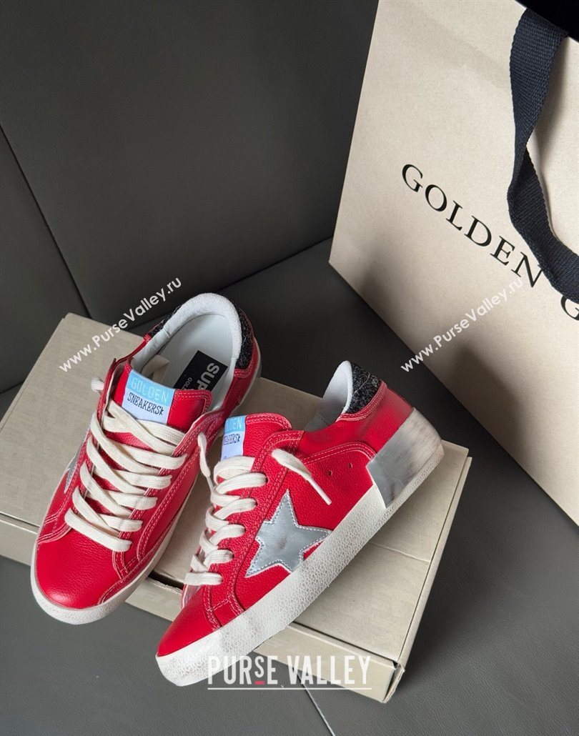 Golden Goose Women’s Super-Star Sneakers LTD in red nubuck with leather star and glitter heel tab 2025 0605 (13-250605012)