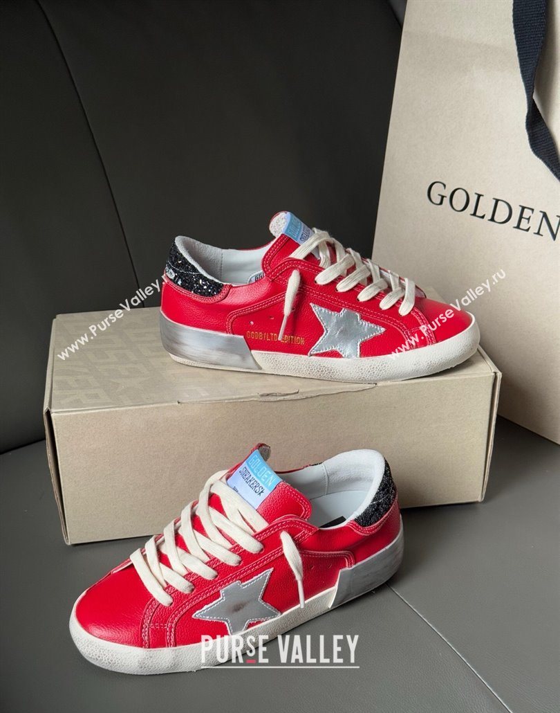 Golden Goose Women’s Super-Star Sneakers LTD in red nubuck with leather star and glitter heel tab 2025 0605 (13-250605012)