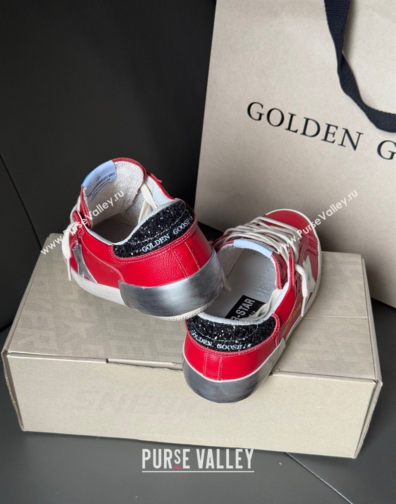 Golden Goose Women’s Super-Star Sneakers LTD in red nubuck with leather star and glitter heel tab 2025 0605 (13-250605012)