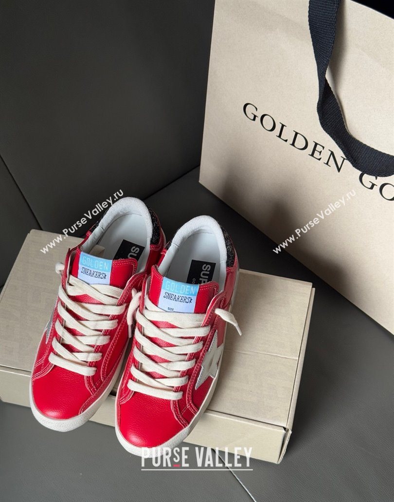 Golden Goose Women’s Super-Star Sneakers LTD in red nubuck with leather star and glitter heel tab 2025 0605 (13-250605012)