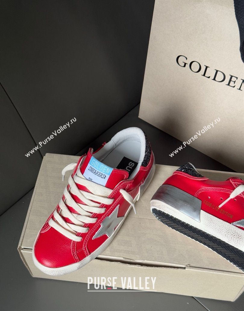 Golden Goose Women’s Super-Star Sneakers LTD in red nubuck with leather star and glitter heel tab 2025 0605 (13-250605012)