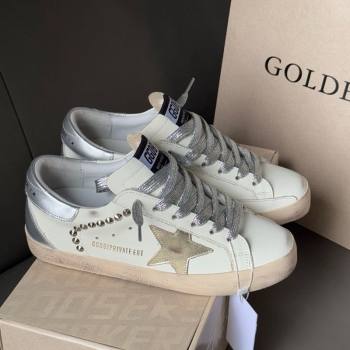 Golden Goose Women’s Super-Star Sneakers in white leather and suede with silver studs 2025 0605 (13-250605014)