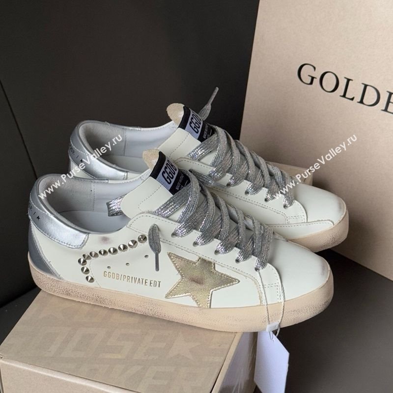 Golden Goose Women’s Super-Star Sneakers in white leather and suede with silver studs 2025 0605 (13-250605014)
