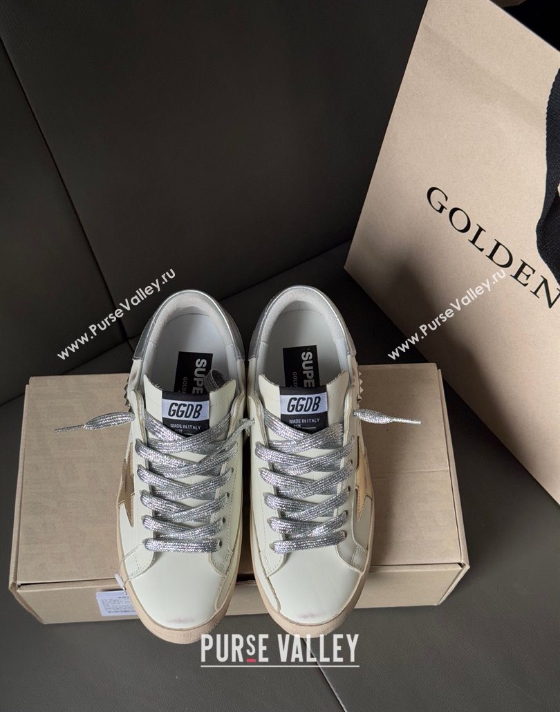 Golden Goose Women’s Super-Star Sneakers in white leather and suede with silver studs 2025 0605 (13-250605014)