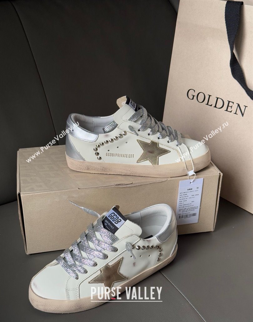 Golden Goose Women’s Super-Star Sneakers in white leather and suede with silver studs 2025 0605 (13-250605014)