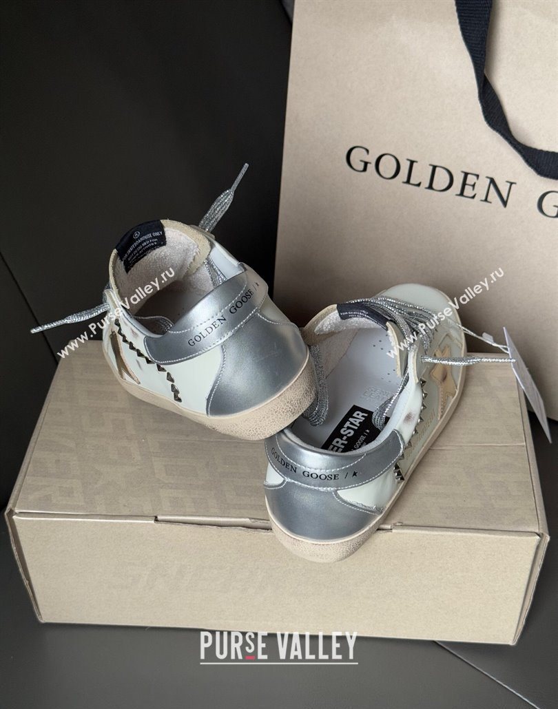 Golden Goose Women’s Super-Star Sneakers in white leather and suede with silver studs 2025 0605 (13-250605014)
