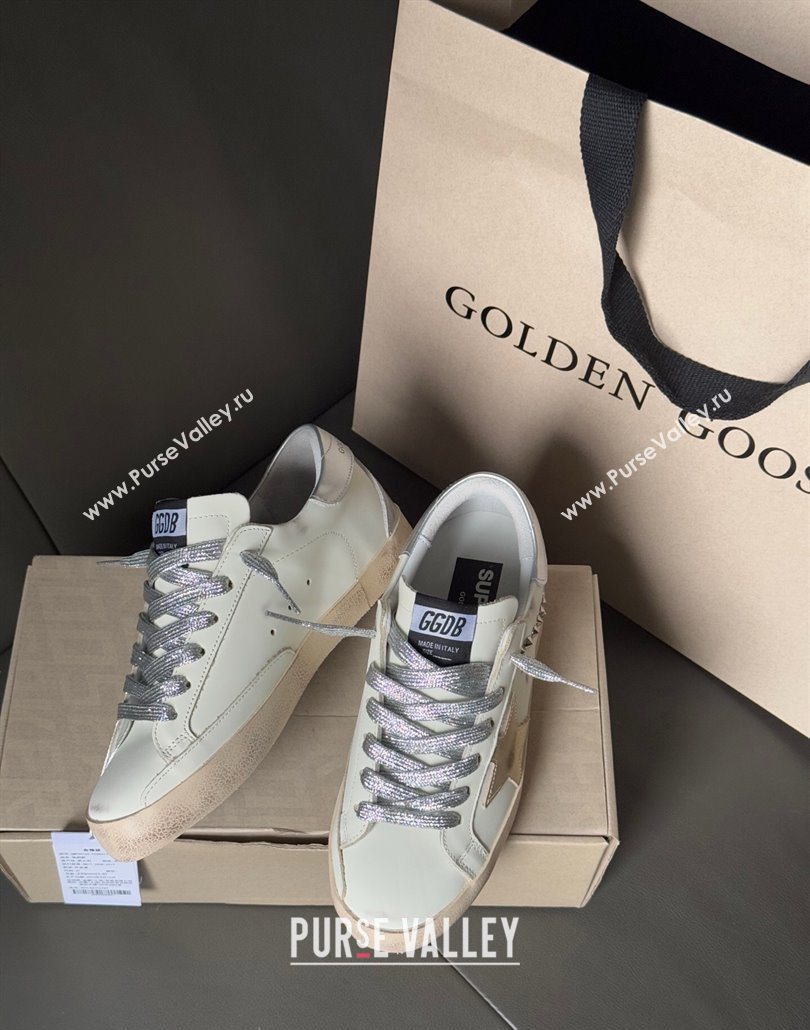 Golden Goose Women’s Super-Star Sneakers in white leather and suede with silver studs 2025 0605 (13-250605014)