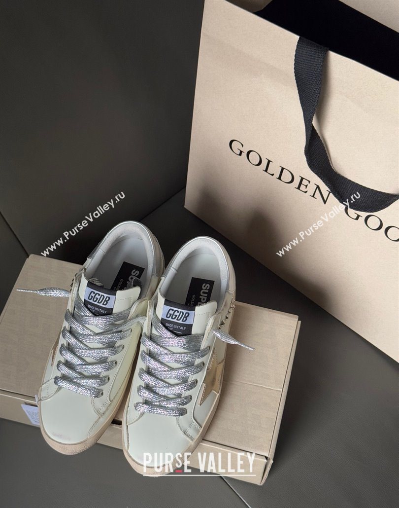 Golden Goose Women’s Super-Star Sneakers in white leather and suede with silver studs 2025 0605 (13-250605014)