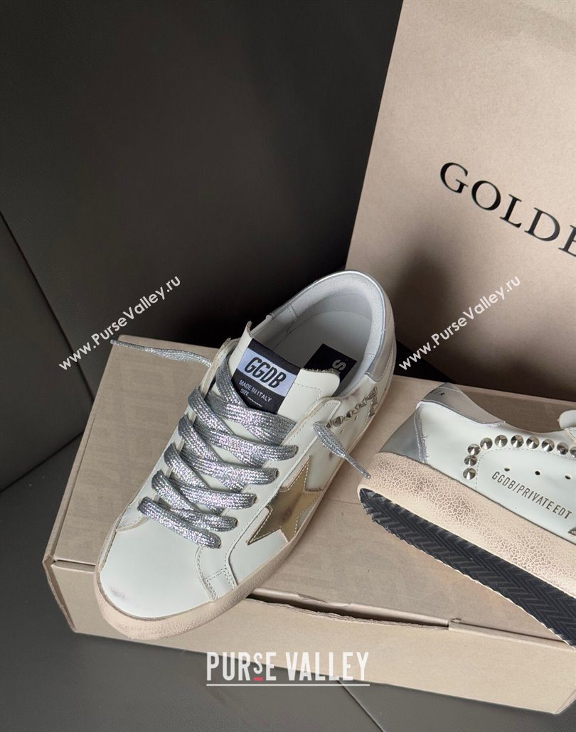 Golden Goose Women’s Super-Star Sneakers in white leather and suede with silver studs 2025 0605 (13-250605014)