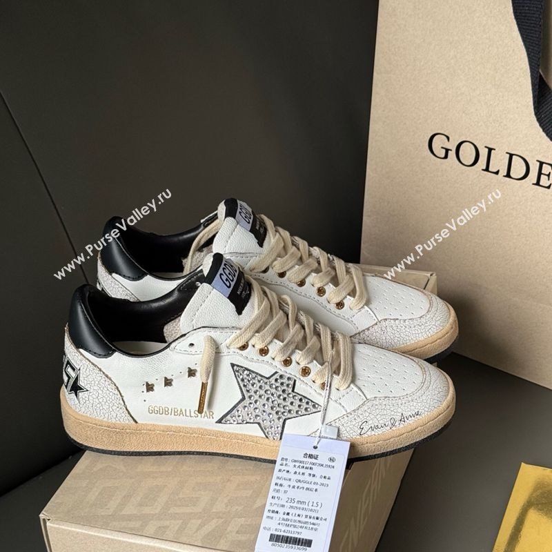 Golden Goose Ball Star in white leather with strass star and black heel tab 2025 0711 (13-250711002)