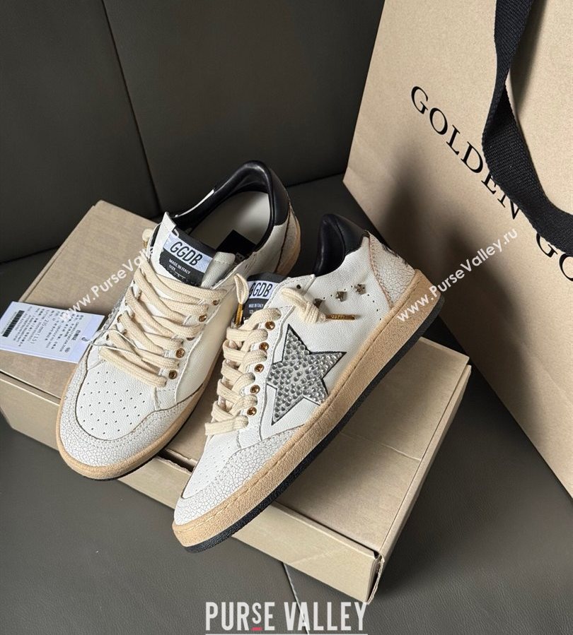 Golden Goose Ball Star in white leather with strass star and black heel tab 2025 0711 (13-250711002)