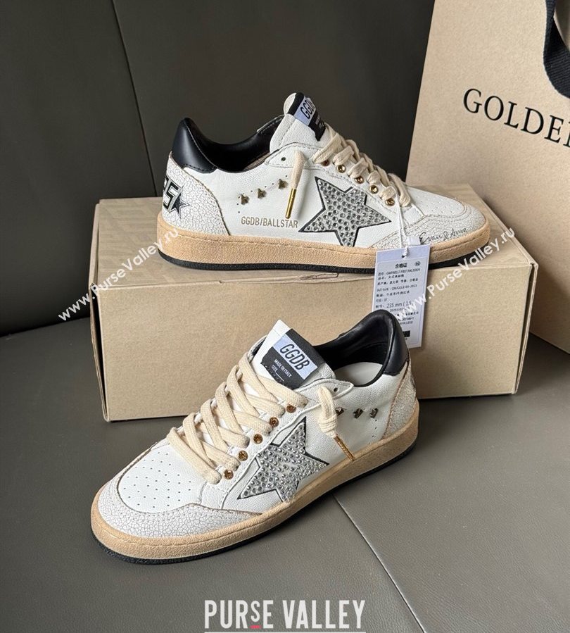 Golden Goose Ball Star in white leather with strass star and black heel tab 2025 0711 (13-250711002)
