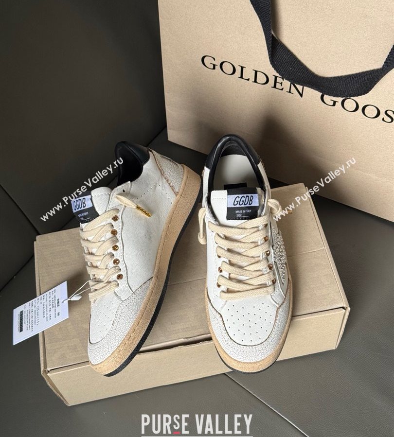 Golden Goose Ball Star in white leather with strass star and black heel tab 2025 0711 (13-250711002)