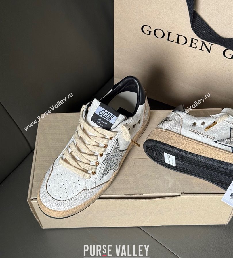 Golden Goose Ball Star in white leather with strass star and black heel tab 2025 0711 (13-250711002)