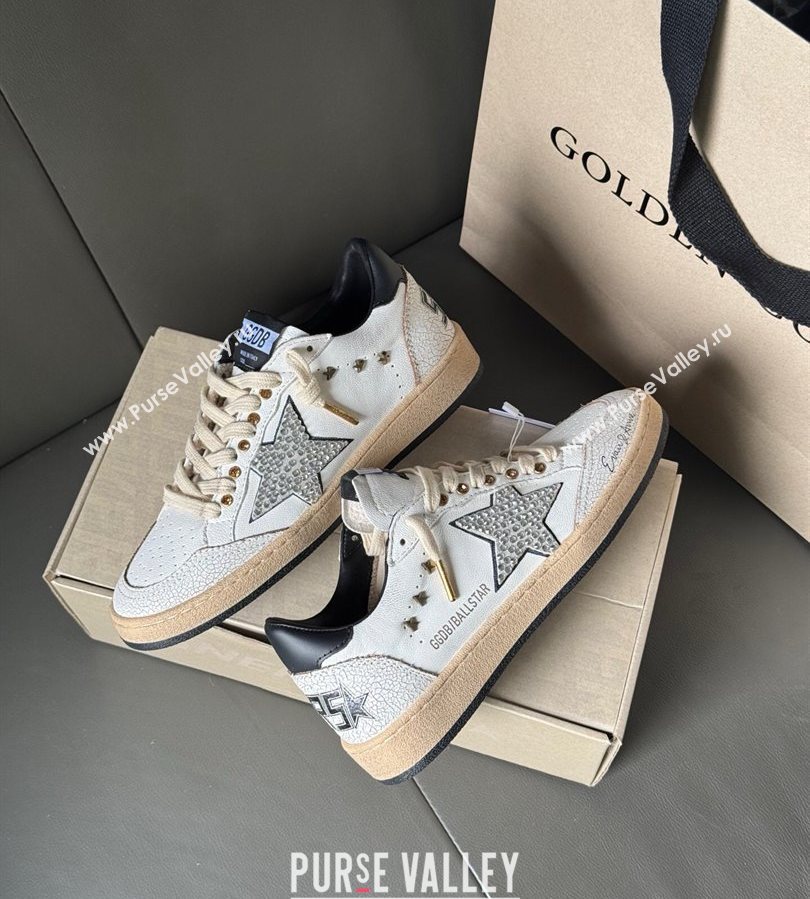 Golden Goose Ball Star in white leather with strass star and black heel tab 2025 0711 (13-250711002)