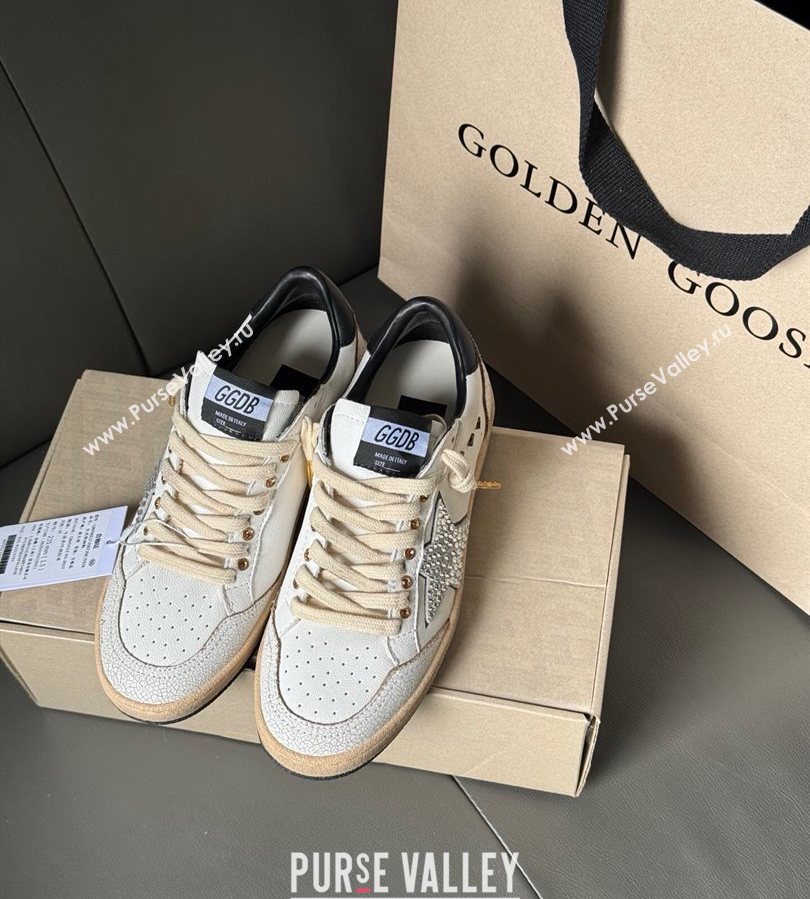 Golden Goose Ball Star in white leather with strass star and black heel tab 2025 0711 (13-250711002)