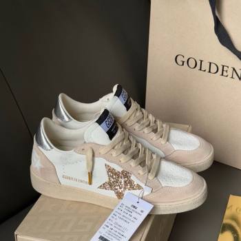 Golden Goose Ball Star in nude pink suede and white leather with gold glitters star 2025 2025 0711 (13-250711003)