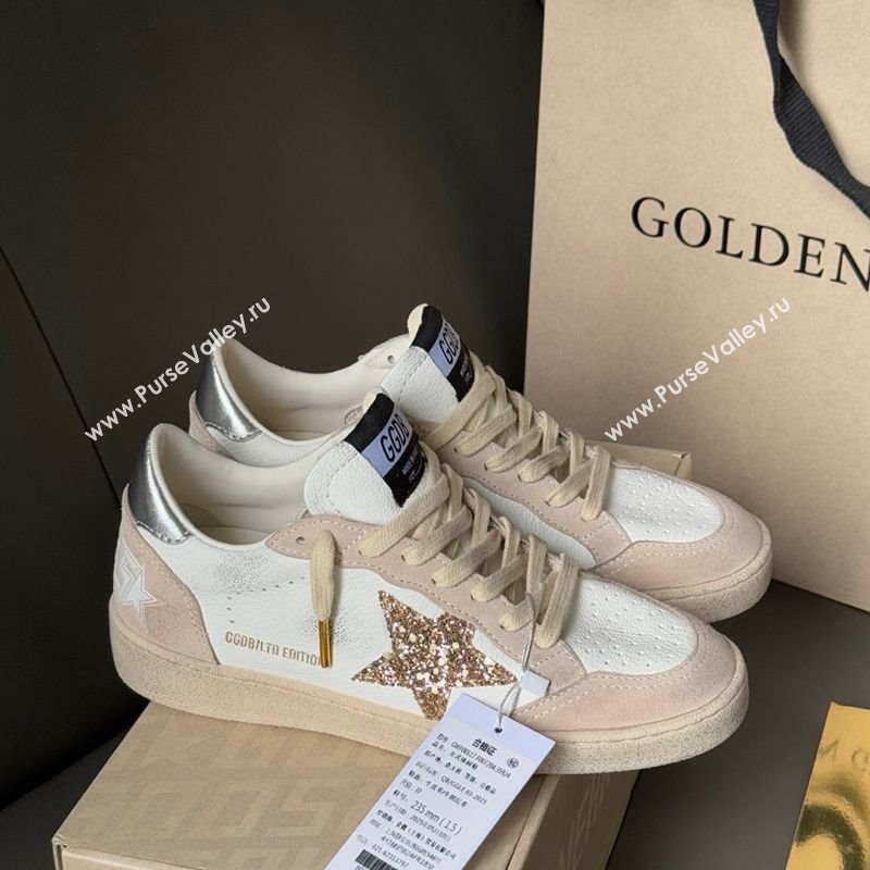 Golden Goose Ball Star in nude pink suede and white leather with gold glitters star 2025 2025 0711 (13-250711003)