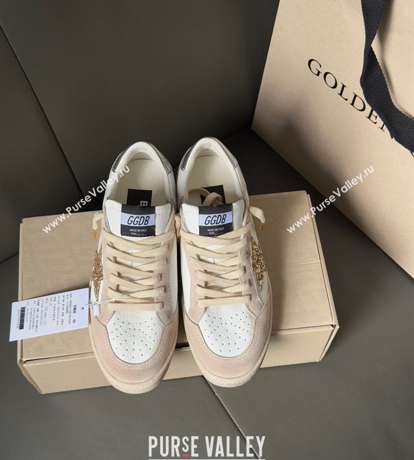 Golden Goose Ball Star in nude pink suede and white leather with gold glitters star 2025 2025 0711 (13-250711003)