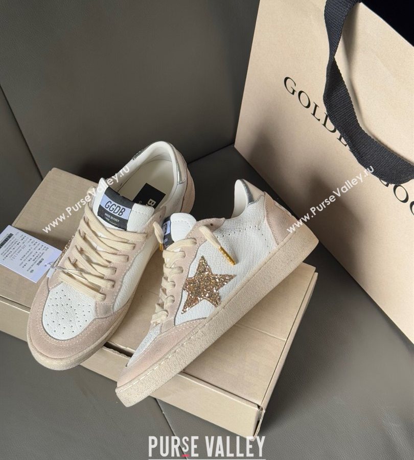 Golden Goose Ball Star in nude pink suede and white leather with gold glitters star 2025 2025 0711 (13-250711003)