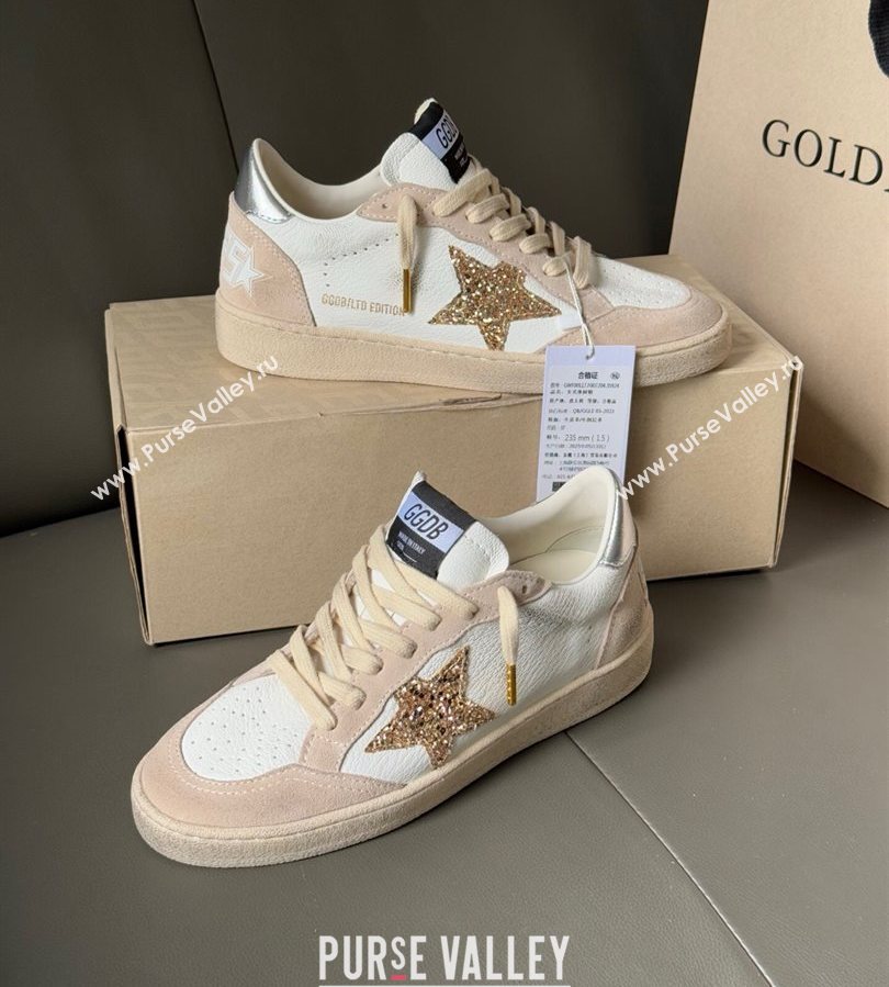 Golden Goose Ball Star in nude pink suede and white leather with gold glitters star 2025 2025 0711 (13-250711003)