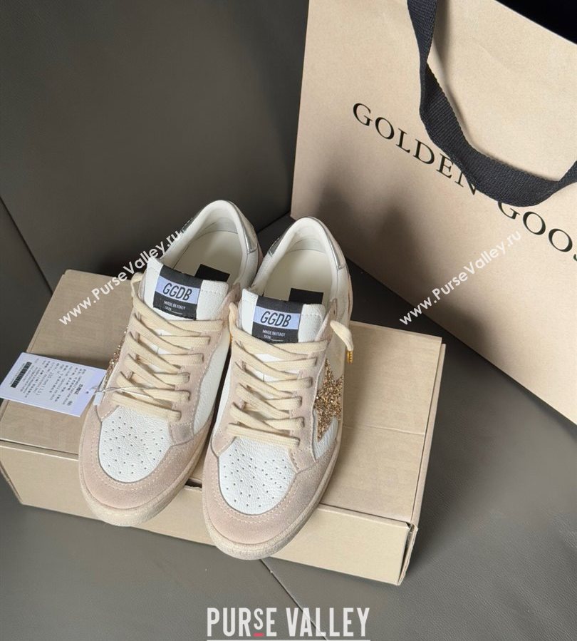 Golden Goose Ball Star in nude pink suede and white leather with gold glitters star 2025 2025 0711 (13-250711003)