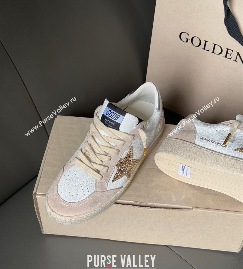 Golden Goose Ball Star in nude pink suede and white leather with gold glitters star 2025 2025 0711 (13-250711003)