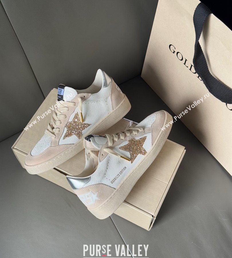 Golden Goose Ball Star in nude pink suede and white leather with gold glitters star 2025 2025 0711 (13-250711003)