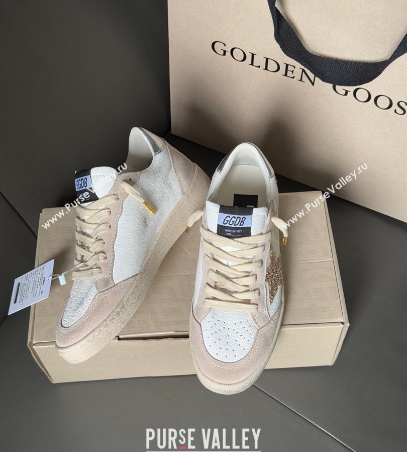 Golden Goose Ball Star in nude pink suede and white leather with gold glitters star 2025 2025 0711 (13-250711003)
