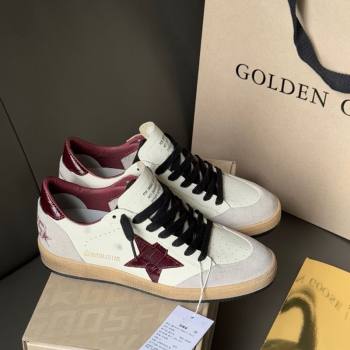 Golden Goose Ball Star in white leather with burgundy star and heel tab 2025 0711 (13-250711004)