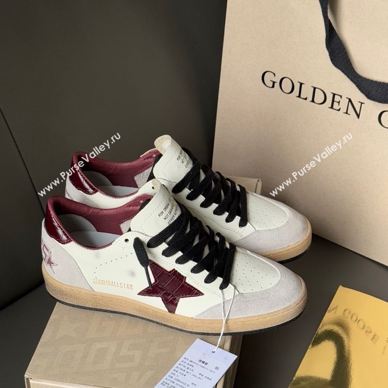 Golden Goose Ball Star in white leather with burgundy star and heel tab 2025 0711 (13-250711004)