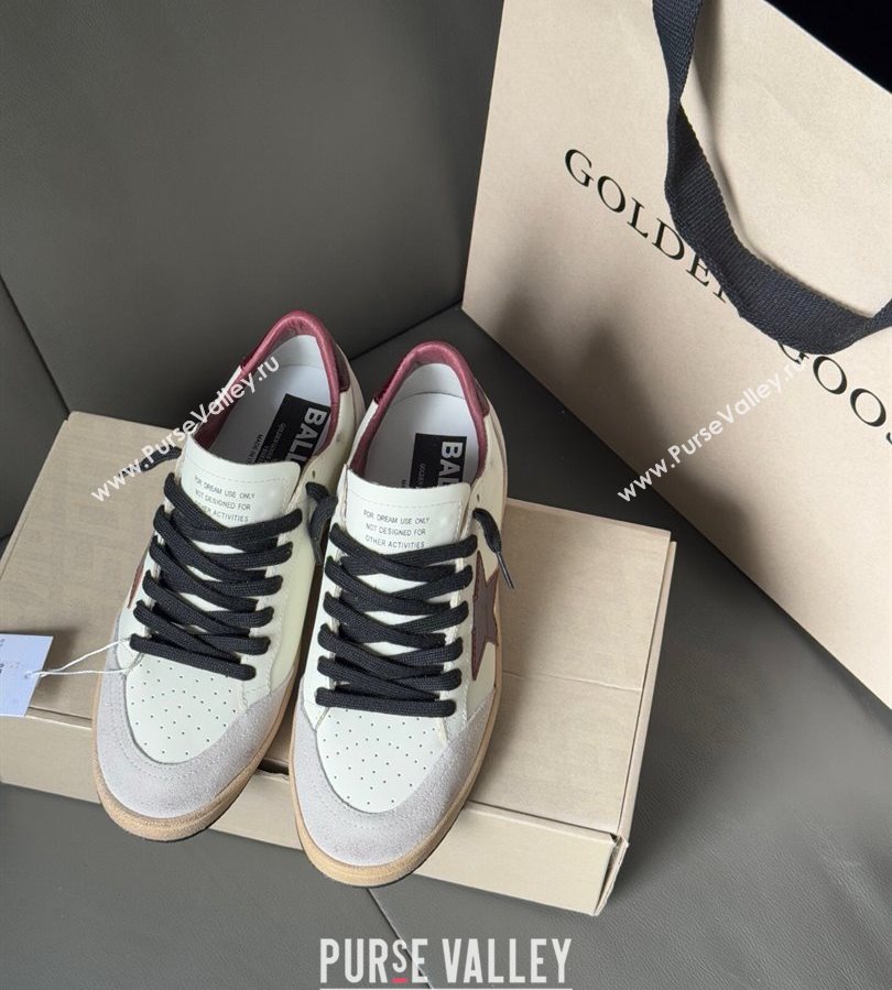 Golden Goose Ball Star in white leather with burgundy star and heel tab 2025 0711 (13-250711004)