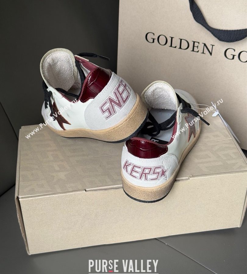 Golden Goose Ball Star in white leather with burgundy star and heel tab 2025 0711 (13-250711004)